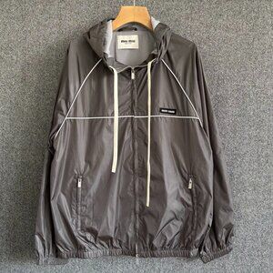 MIUMIU Woven Hooded Long-Sleeve Jacket, Size M